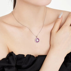 Aetolia Customized S925 Silver 18K Gold Plated Pendant Iced Out Halo Oval Round Ruby Chain Pink Cz Zirconia Necklace For Women