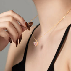 Aetolia Charm Custom Pink S925 Cubic Zirconia Large Heart Couple Necklace 18K Gold Plated Necklace Chain Choker Pendant For Women