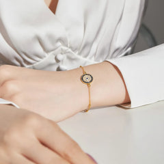 Aetolia Luxury Classical Dainty Adjustable Circle Chain 18K Gold Plated Devil Eye Bangle Bracelet For Womens Accessories In Bulk