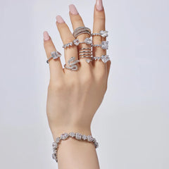 Aetolia Bijoux Femme Triangular Multilayer Vintage S925 Silver 18K Gold Plated Ring Cz Cubic Zirconia Jewelry Rings For Women