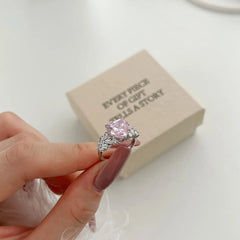 Aetolia Custom S925 Sterling Silver 5A Cz Stone Pink Heart Ring High Quality Luxury Engagement Wedding Diamond Rings Jewelry Women