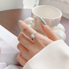 Aetolia 5A Cz Cubic Zirconia Sunflower oval S925 Sterling Silver Fashion Jewelry Ring For Engagement Wedding Round Blue Opal Ring