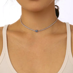 Aetolia Hot Selling Elegant Iced Out 925 Sterling Silver Full Cubic Zirconia Necklace Blue Pink Square Tennis Necklace Jewelry For Women