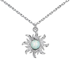 Aetolia S925 Silver Blue Stone Opal Necklace Female 18K Gold Sunflower Sun Pendant Chain Sparkling Necklaces For Women Jewelry Set