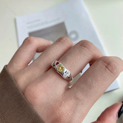 Aetolia Custom Heart Geometric Wave Shape 925 Sterling Silver Ring Irregular Colored Zircon Rings Open Adjustable Ring For Women