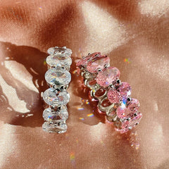 Aetolia Stackable Exquisite Thick Rhodium Plated Full Cz Wedding Engagement Finger Rings Clear Pink White Oval Cubic Zirconia Ring