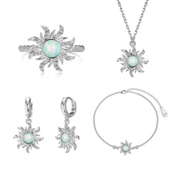 Aetolia Wholesale Finger Jewelry 925 Sterling Silver Blue Opal Ring Cubic Zirconia Stone 18K Gold Plated Sun Shape Ring For Women