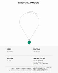 Aetolia Wholesale Jewelry S925 Silver Green Emerald Heart Necklaces For Women Big Cz Cubic Zircon Diamond Heart Pendant Necklace