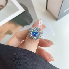 Aetolia Custom Blue Sapphire Elegant Cubic Zirconia Jewelry 925 Sterling silver Oval Halo Diamond Rings For Women Wedding Anniversary