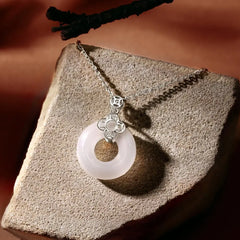 Aetolia Custom 925 Sterling Silver Lucky Buckle Hollow Round Pendant Luxury High-End 18K Gold Plated Hotan Jade Necklaces For Women