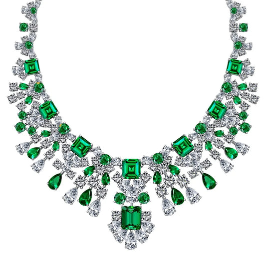 Aetolia Emerald S925 Sterling Silver Custom Cz Cubic Zirconia Stone Tennis Necklace Designs Big Diamond Necklaces For Women Bride Gift