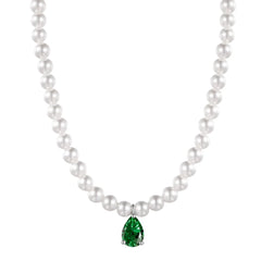Aetolia Custom Logo Aetolia New Waterproof Jewelry Pearl Chain Drop Charm Cz Cubic Zirconia Pink Emerald Pendant Necklaces For Women