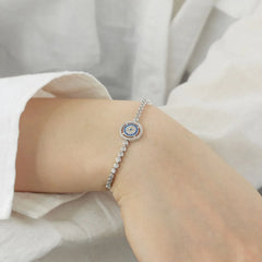 Aetolia Vintage Waterproof 925 Sterling Silver Lucky Blue Evil Eyes Chain Bracelet Sparkling Cz Cubic Zirconia Bracelets For Women