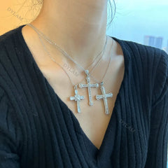 Aetolia Vintage S925 Plata Silver diamond Christianism necklace Cross link chain necklace Jewelry