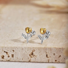 Aetolia Wholesale Elegant S925 Sterling Silver Needle Earrings Enamel 18K Gold Plated Stud Earrings Tulip Flower Earring For Women