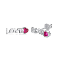 Aetolia Anti Tarnish Super Hot Sale Romantic MAMA Series "LOVE" Sign With Red Heart Shape Zircon Silver Earrings for Mother's Day