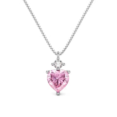 Aetolia Tarnish Free 5A Cubic Zircon Heart Pendant Pink Stone Chain Necklace Forever Love Diamond S925 Silver Necklaces For Women