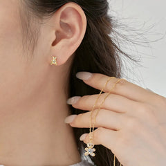 Aetolia Cute Style Bling 18K Gold Plated Teddy Jewelry S925 Sterling Silver Earring Cz Cubic Zircon Bear Stud Earrings For Women