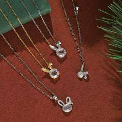 Aetolia Cute Design Fine Jewelry Natural Rouge Rabbit Animal Pendant Necklace 925 Sterling Silver 18K Gold Plated Necklaces
