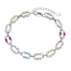 Aetolia Boho Rainbow Pink Stone Adjustable S925 Sterling Silver Bracelet For Women Cubic Zircon Tennis Bracelets Rings Jewelry Set