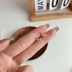 Aetolia 14K Gold Plated Rose Flower Ear Studs Earring Dainty Magnolia Flower Earring Leaf Hypoallergenic Earrings for Women