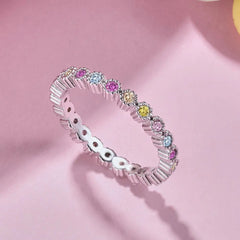 Aetolia Trendy Nickel Free S925 Sterling Silver Ring Band Rainbow Colorful Pink Diamond Cz Cubic Zirconia Rings Jewelry Women