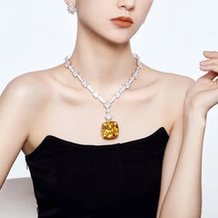 Aetolia High Quality Elegant Fine Jewelry Personality Yellow Square Cz Cubic Zircon Necklace S925 Sterling Engagement Wedding Supplies
