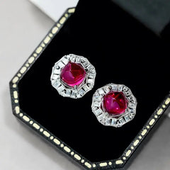 Aetolia Fast Delivery Princess Diamond Ring S925 Silver Custom Cz Cubic Zirconia Red Sugar Loaf Stone Earring Rings Jewelry Sets Women