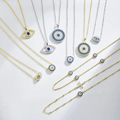 Aetolia Drop Shipping Hot Sale Trendy 925 Silver Jewelry 18K Gold Plated Blue Devil Eyes Necklace Pendant Diamond Necklace For Women
