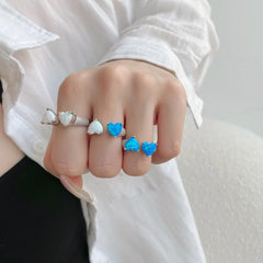 Aetolia No Moq Wholesale Price Simple Rings For Women Jewelry Fashion Unique Heart Shape Open S925 Sterling Silver Blue Opal Ring