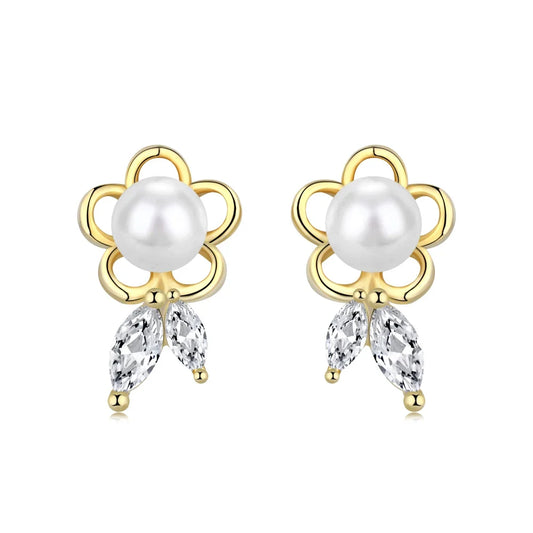 Aetolia Cubic Zirconia 925 Sterling Silver Earring Charm Hollow Flower Pearl Stud Earrings For Women Engagement Jewelry Party Gift