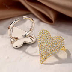 Aetolia Love Finger Cubic Zirconia Engraved Jewelry 925 Sterling Silver Gold Plated Iced Out Aetolia Adjustable Open Heart Shape Ring