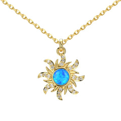 Aetolia S925 Silver Blue Stone Opal Necklace Female 18K Gold Sunflower Sun Pendant Chain Sparkling Necklaces For Women Jewelry Set