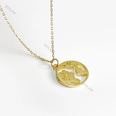 Aetolia Fashion Necklaces Korean 18k Gold Filled Men Chain Bohemian Style 925 sterling silver Coin World Map Necklace Jewelry