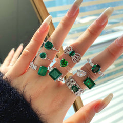 Aetolia Custom 5A CZ Cubic Zirconia Emerald Stone Green Engagement Ring Diamond 925 Sterling Silver jewelry Gold Wedding Rings For Women