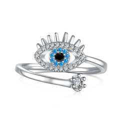 Aetolia Cubic Zirconia Signet Resizable Blue Gemstone Turkish Good Luck Gift Jewelry Eye of the Evil Ring 925 Sterling Silver For Women