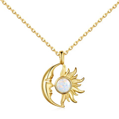 Aetolia New Design 18K Gold Plated S925 Silver Pendant Sun And Moon Necklace Blue Opal Personality Star Necklaces For Women