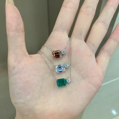 Aetolia Trendy Dainty 925 Sterling Silver Chains Necklace Square Shape Cubic Zirconia Womens Necklaces Colorful Emerald Charm Pendant