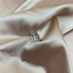Aetolia New Arrival Christmas Collection Open Ring Leaves Colorful CZ Stone Small Zircon Resizable Open Ring For Women Gift