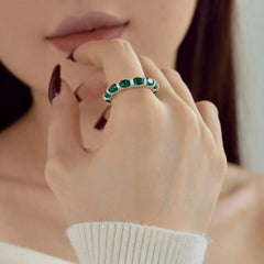 Aetolia Fine Jewelry S925 Sterling Silver Oval Cut Cubic Zirconia Ring Diamond Bridal Eternity Band Green Emerald Rings For Women