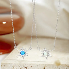 Aetolia Fine jewelry cubic zirconia Sun Flower shape blue Opal Choker Necklace Hawaiian Necklace Flower Chocker Necklaces for Women