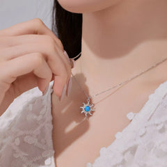Aetolia S925 Silver Blue Stone Opal Necklace Female 18K Gold Sunflower Sun Pendant Chain Sparkling Necklaces For Women Jewelry Set