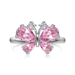 Aetolia Cute Elegant Light Luxury 925 Sterling Silver Ring 18K Gold Fine Jewelry Pink 5A Cubic Zircon Butterfly Rings For Women