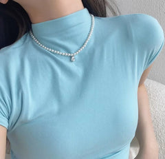 Aetolia Custom Logo Aetolia New Waterproof Jewelry Pearl Chain Drop Charm Cz Cubic Zirconia Pink Emerald Pendant Necklaces For Women