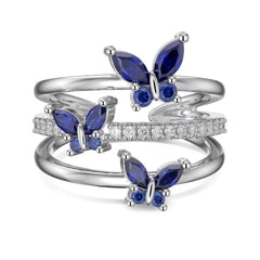 Aetolia New Design Minimalist Geometric 18K Gold Plated Butterfly Ring Light Luxury Jewelry Cz Blue Emerald Rings For Women