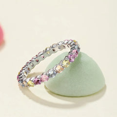 Aetolia Ready To Ship Oem Odm S925 Sterling Silver Ring Band Rainbow Colorful Pink Diamond Cz Cubic Zirconia Rings Jewelry Women