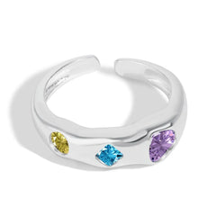 Aetolia Custom Heart Geometric Wave Shape 925 Sterling Silver Ring Irregular Colored Zircon Rings Open Adjustable Ring For Women