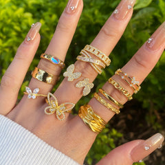 Aetolia Non Tarnish Jewelry Custom Adjustable Open 925 Sterling Silver Ring Set Anillos 18K Gold Plated Butterfly Rings For Women