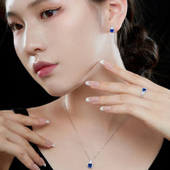 Aetolia Good Price Fine S925 Silver Cz Jewelry Set Pear Flower Shape Stud Earrings Pendant Necklaces Blue Sapphire Rings For Women