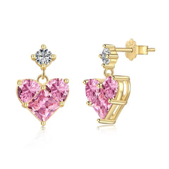 Aetolia Korean Style 18K Gold Pink Cz Cubic Zirconia Diamond Drop Earring S925 Silver Cute Pink Heart Stud Earrings Women Girls